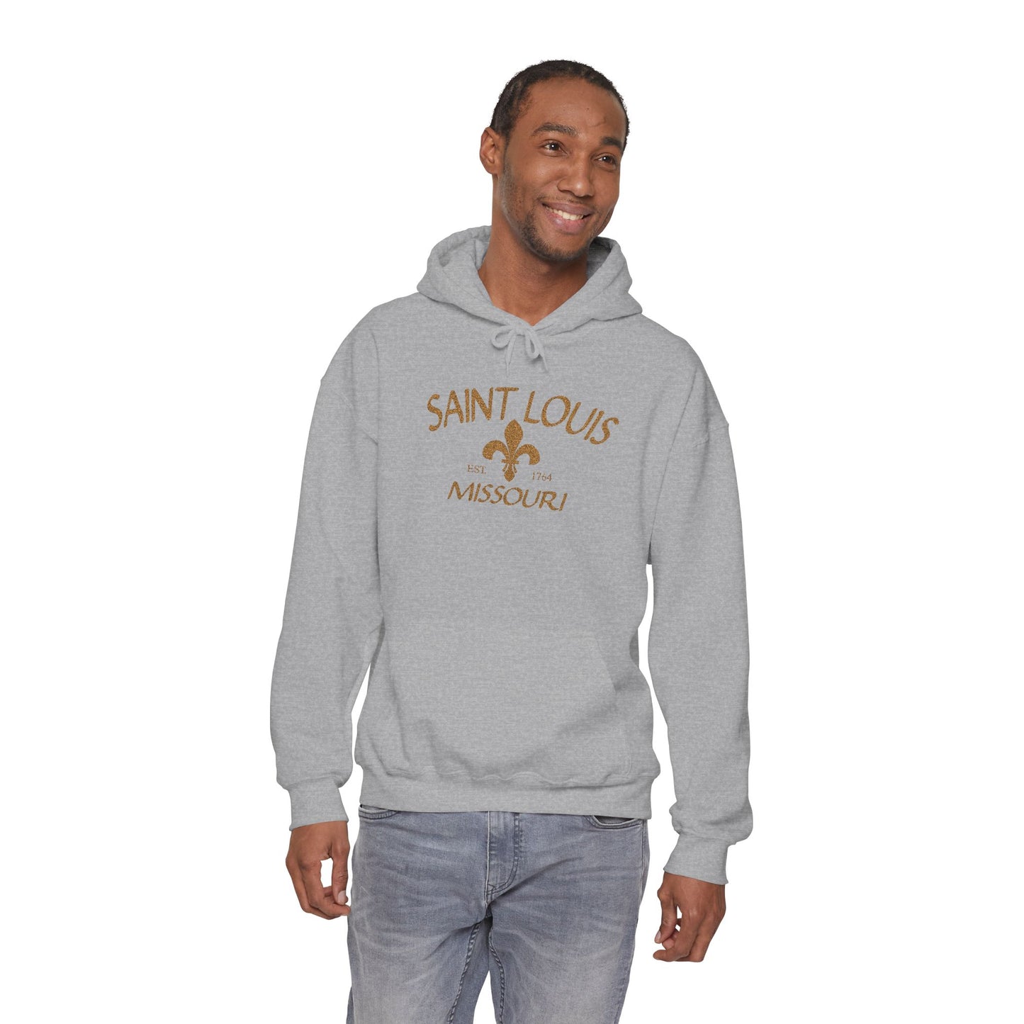 Saint Louis Missouri Embroidered Hoodie — Brown Lettering