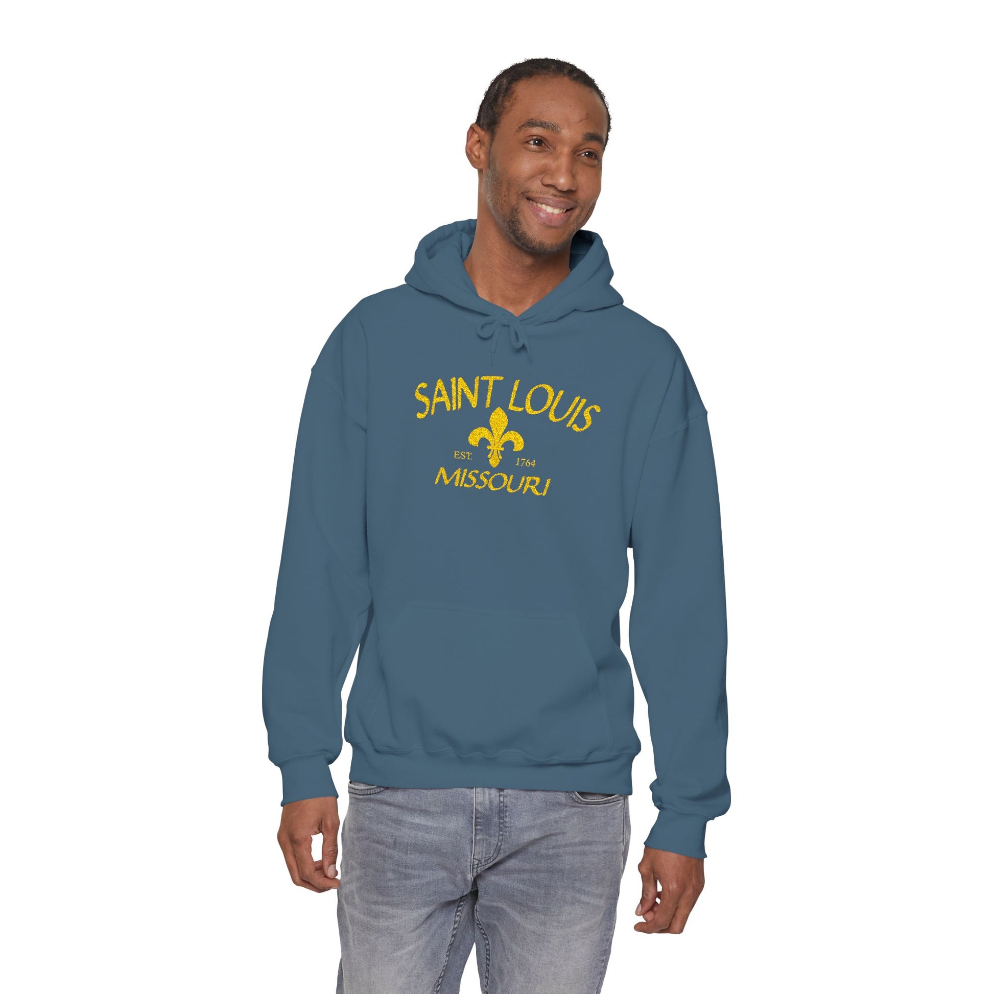 Embroidered Hoodie-Saint Louis Missouri (Yellow Lettering) Printify
