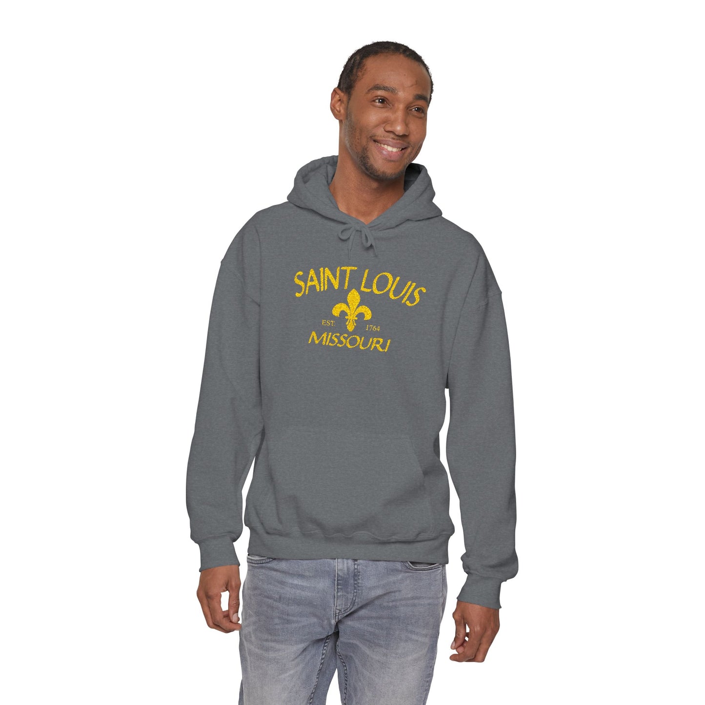 Embroidered Hoodie-Saint Louis Missouri (Yellow Lettering) Printify