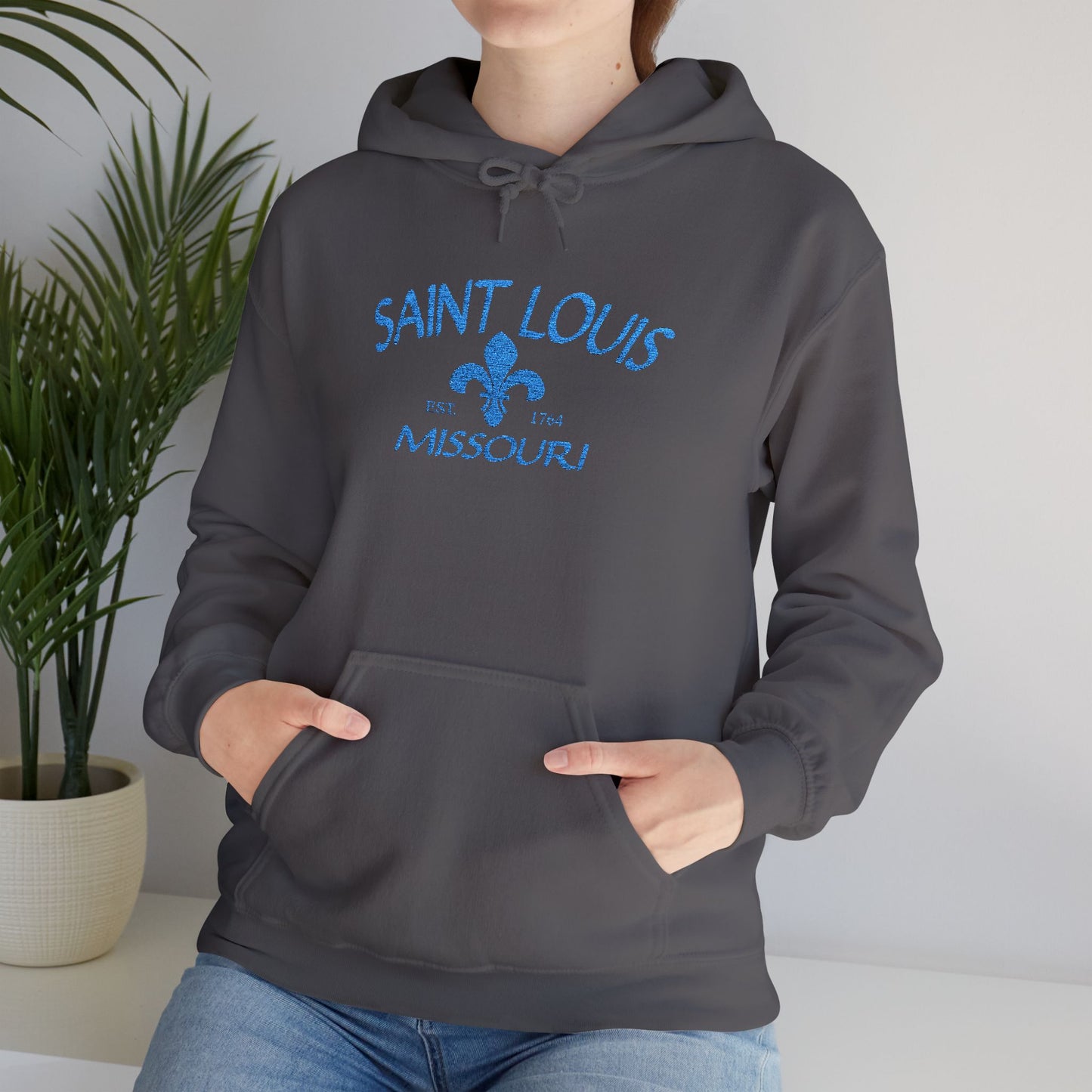 Saint Louis Embroidered Hoodie — Blue Lettering
