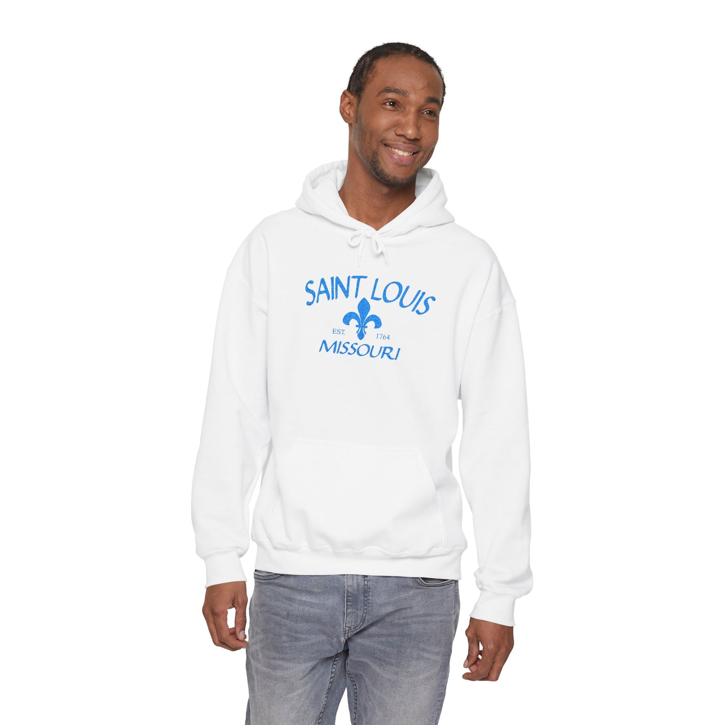 Saint Louis Embroidered Hoodie — Blue Lettering