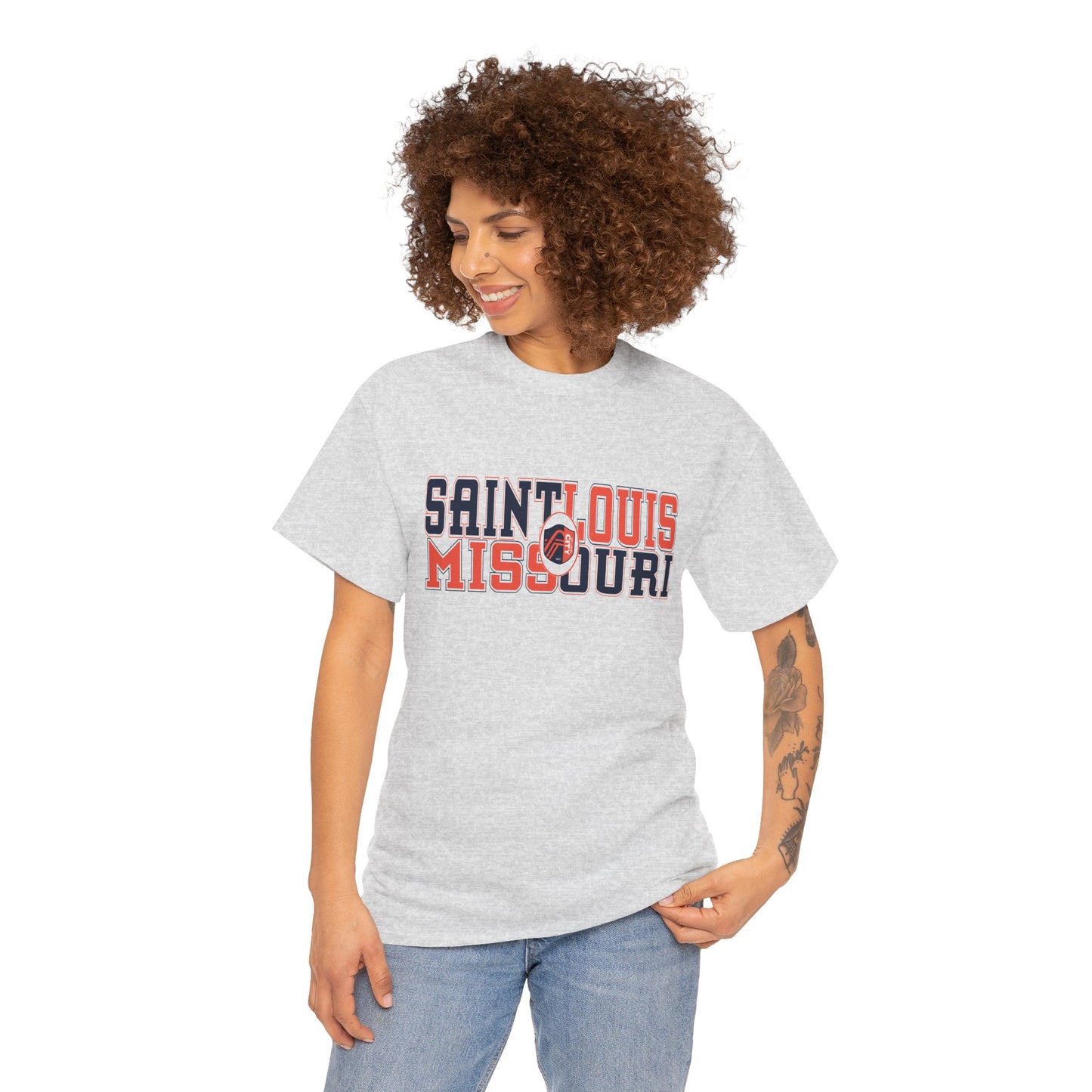 Saint Louis Missouri Tee in Blue and Red Font