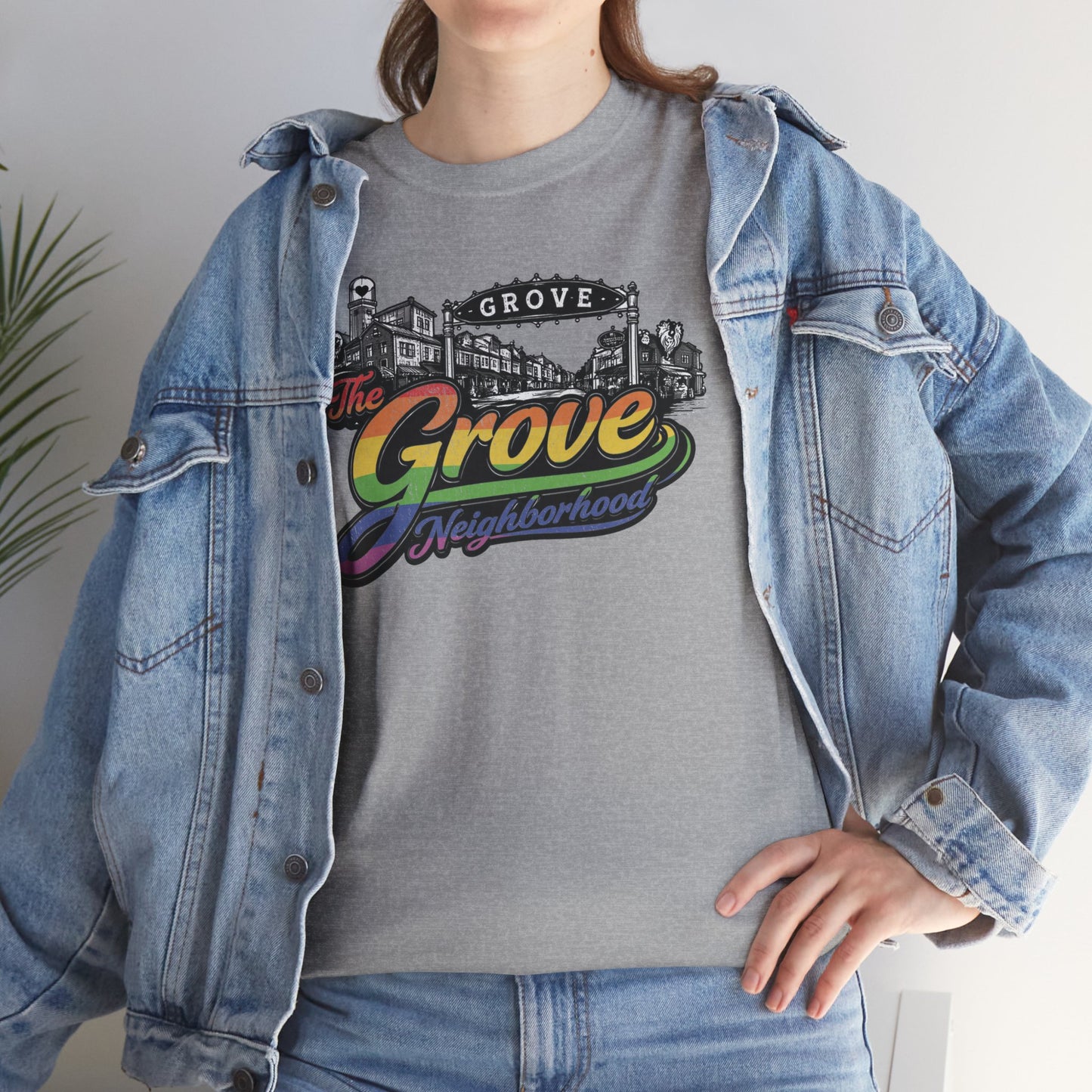 The Grove Neighborhood Tee — Retro Rainbow Logo T-Shirt