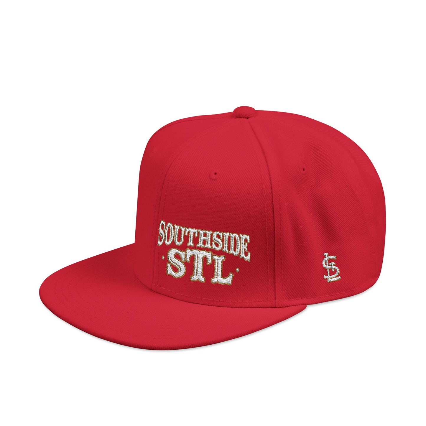 Embroidered Snapback Hat - Southside STL - White & Gold Lettering Printify