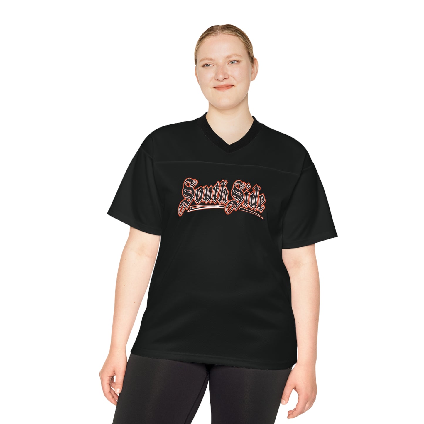South Side Unisex Football Jersey (AOP) Black & Orange