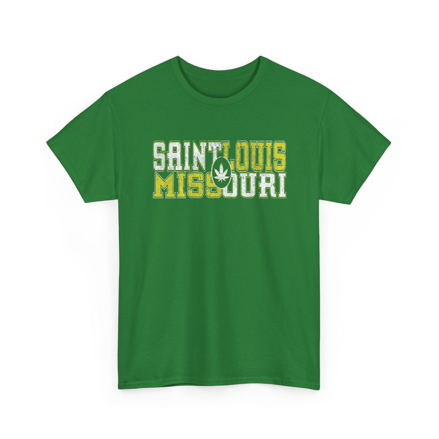 Saint Louis Missouri Tee - Retro Collegiate Cannabis Leaf Design