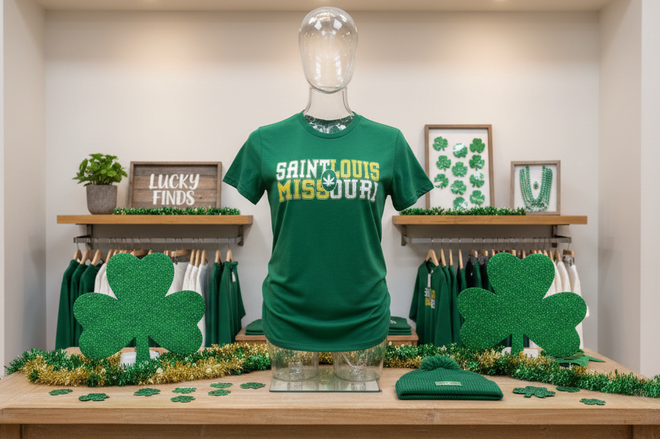 Saint Louis Missouri Tee - Retro Collegiate Cannabis Leaf Design