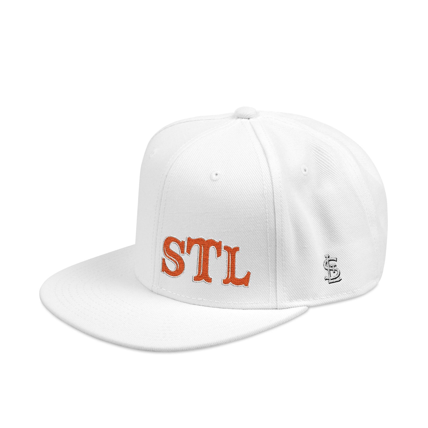 STL Embroidered Snapback Hat-Orange & White Lettering Printify