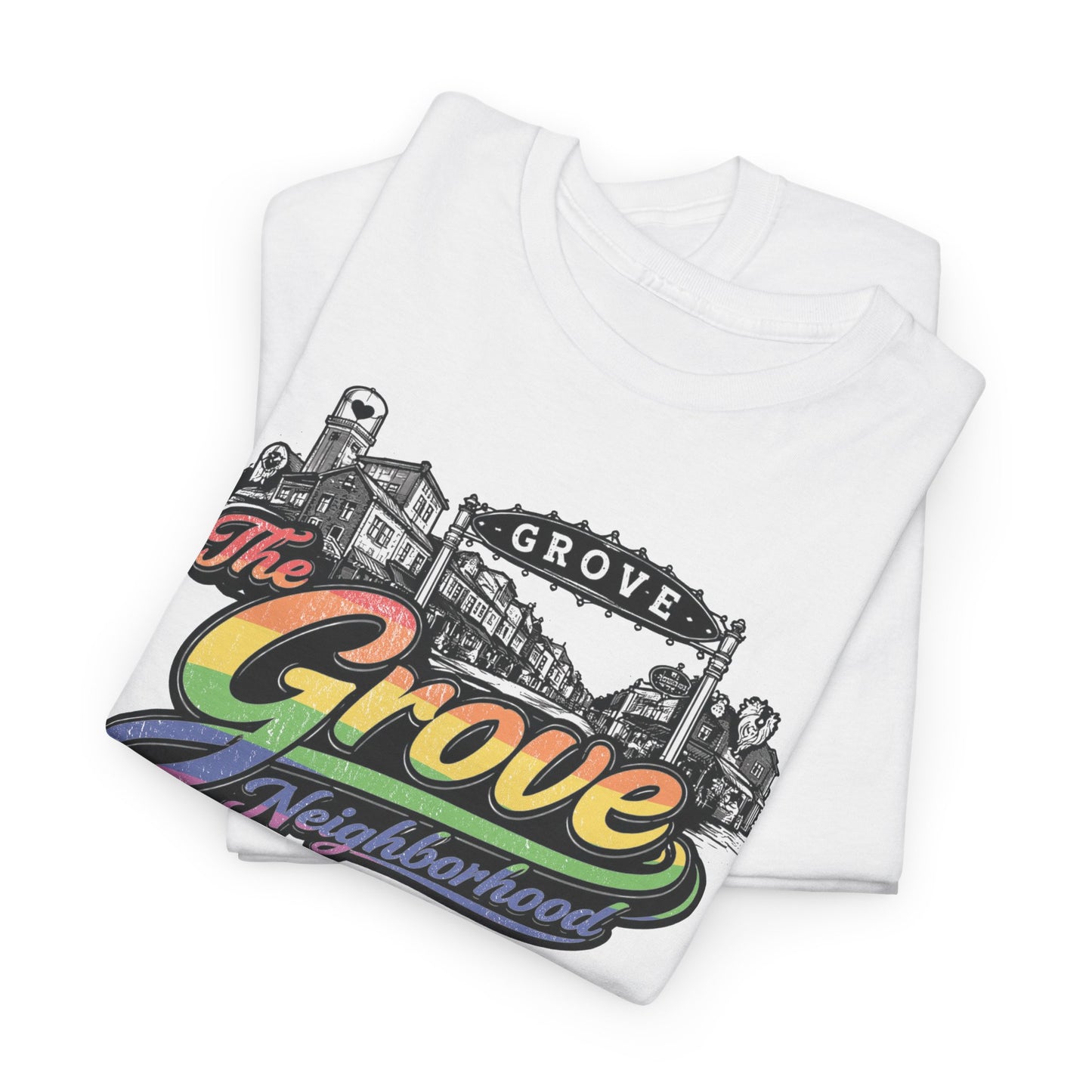 The Grove Neighborhood Tee — Retro Rainbow Logo T-Shirt