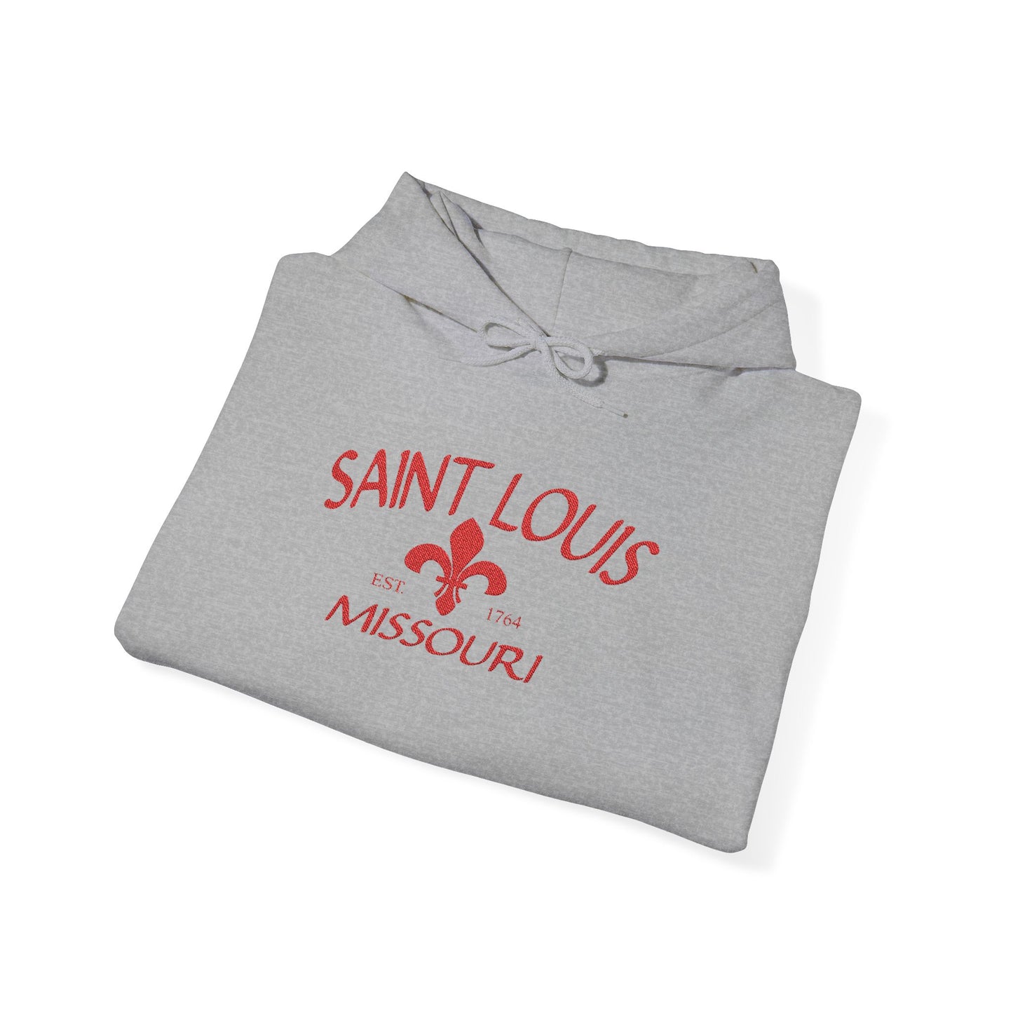 Saint Louis Missouri Embroidered Hoodie — Red Lettering