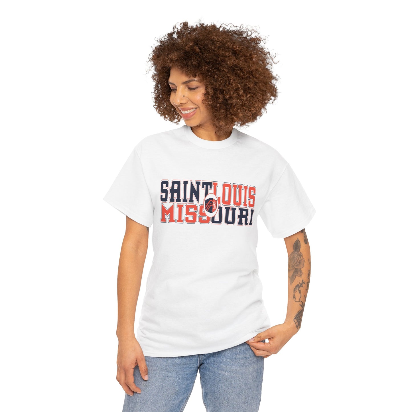 Saint Louis Missouri Tee in Blue and Red Font