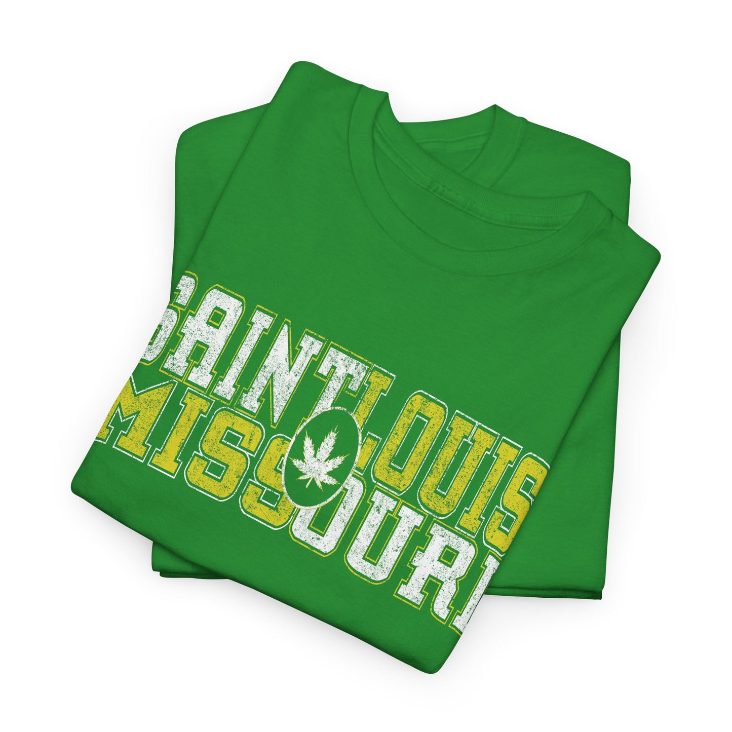 Saint Louis Missouri Tee - Retro Collegiate Cannabis Leaf Design