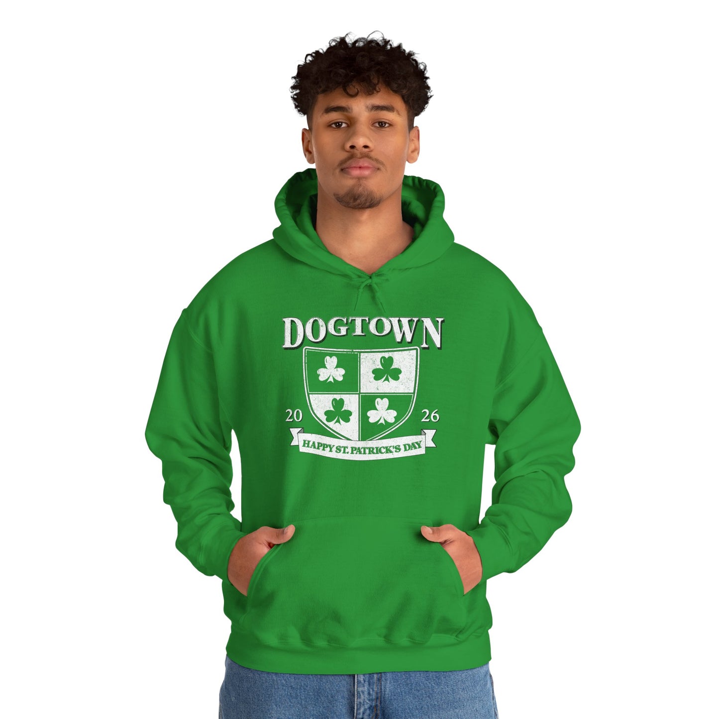 Dogtown St. Patrick's Day Hoodie — Shamrock Crest 'Happy St. Patrick's Day'