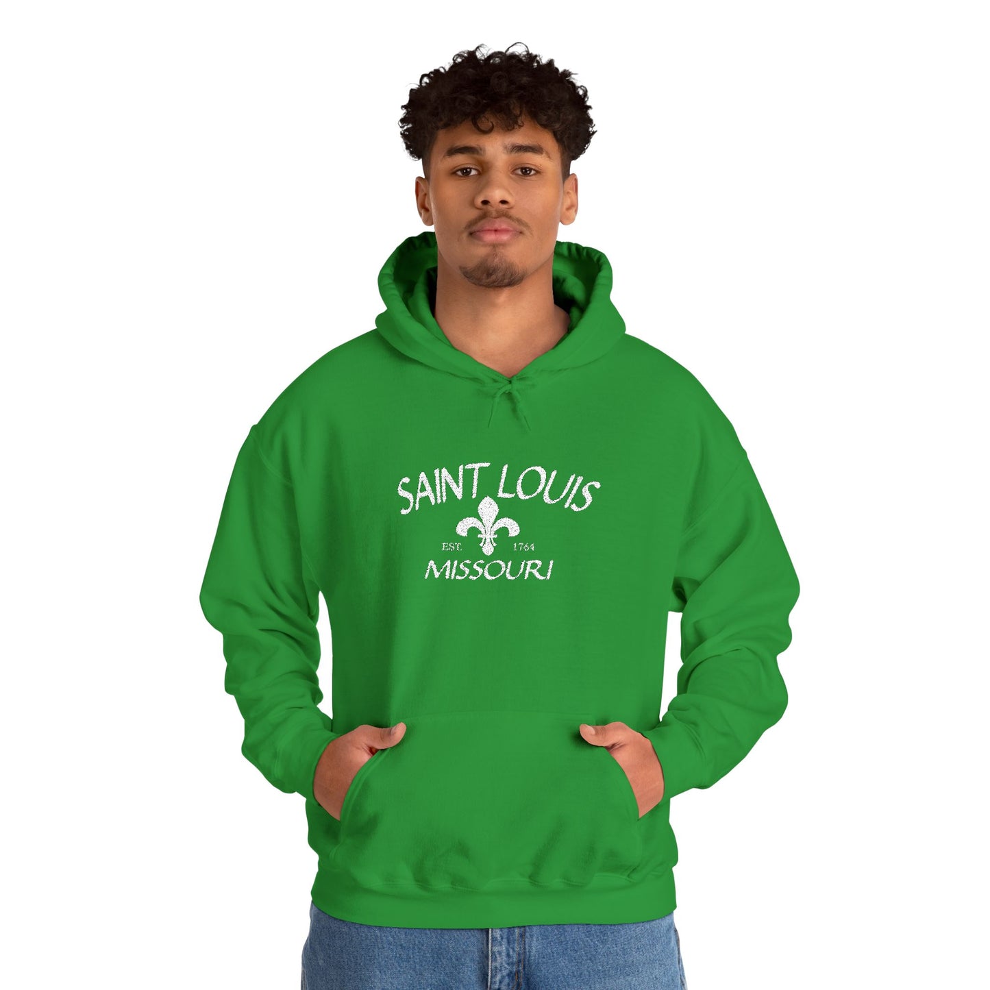 Saint Louis Missouri Embroidered Hoodie — White Lettering Printify
