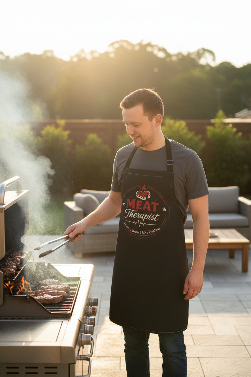 Meat Therapist BBQ Apron – Funny Grilling Chef Apron for Butchers & Grill Masters