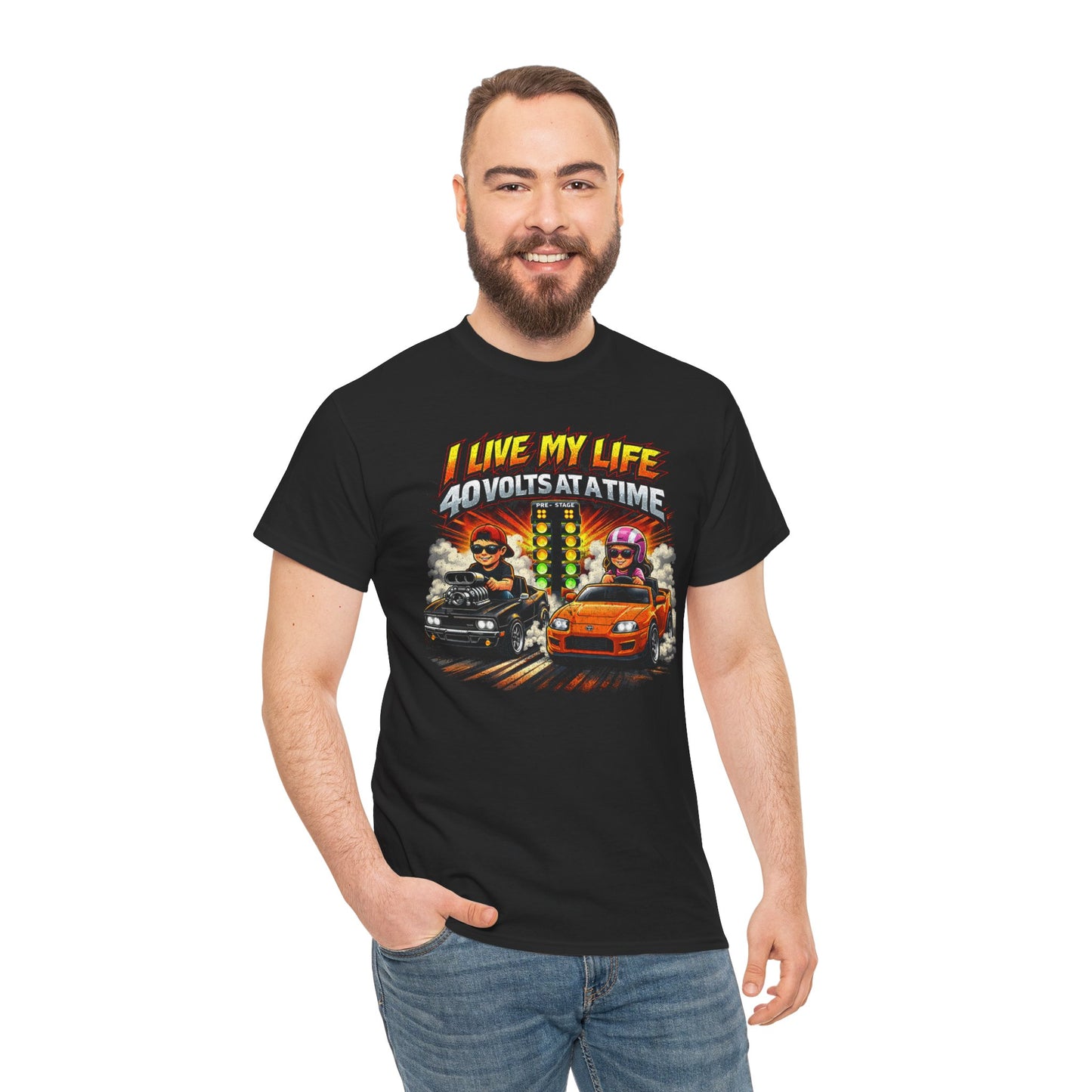 I Live My Life 40 Volts at a Time Racing T‑Shirt