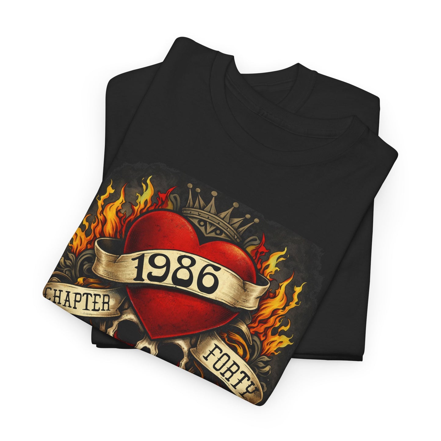 1986 Skull & Roses Tee — Retro Tattoo-Style Graphic Shirt