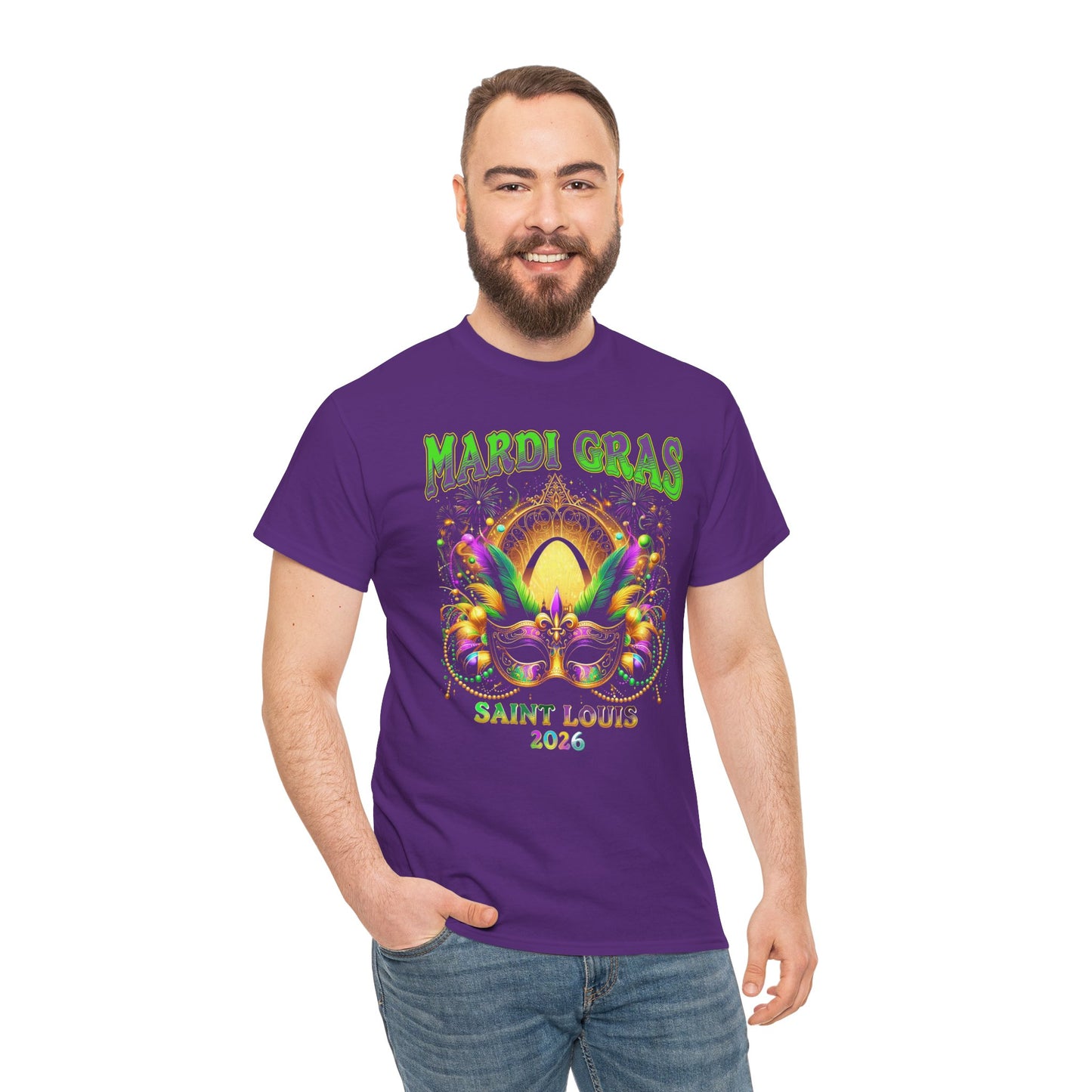 Mardi Gras Graphic Tee — Festive Carnival Mask & Beads Shirt
