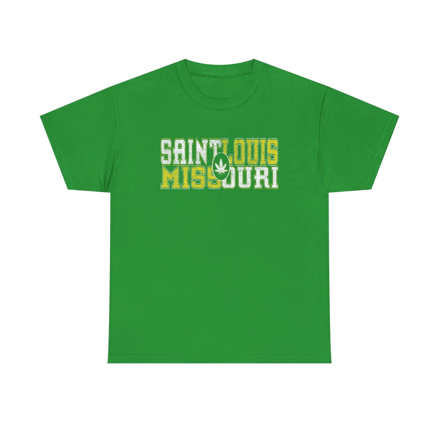 Saint Louis Missouri Tee - Retro Collegiate Cannabis Leaf Design