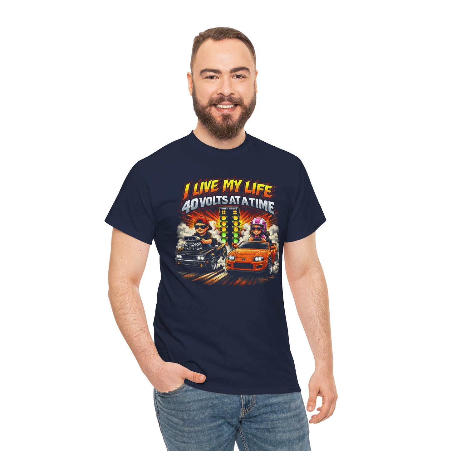 I Live My Life 40 Volts at a Time Racing T‑Shirt