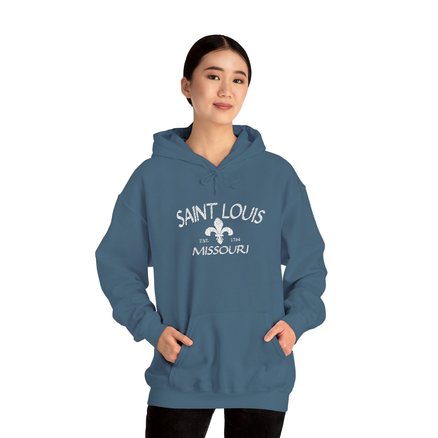 Saint Louis Missouri Embroidered Hoodie — White Lettering Printify