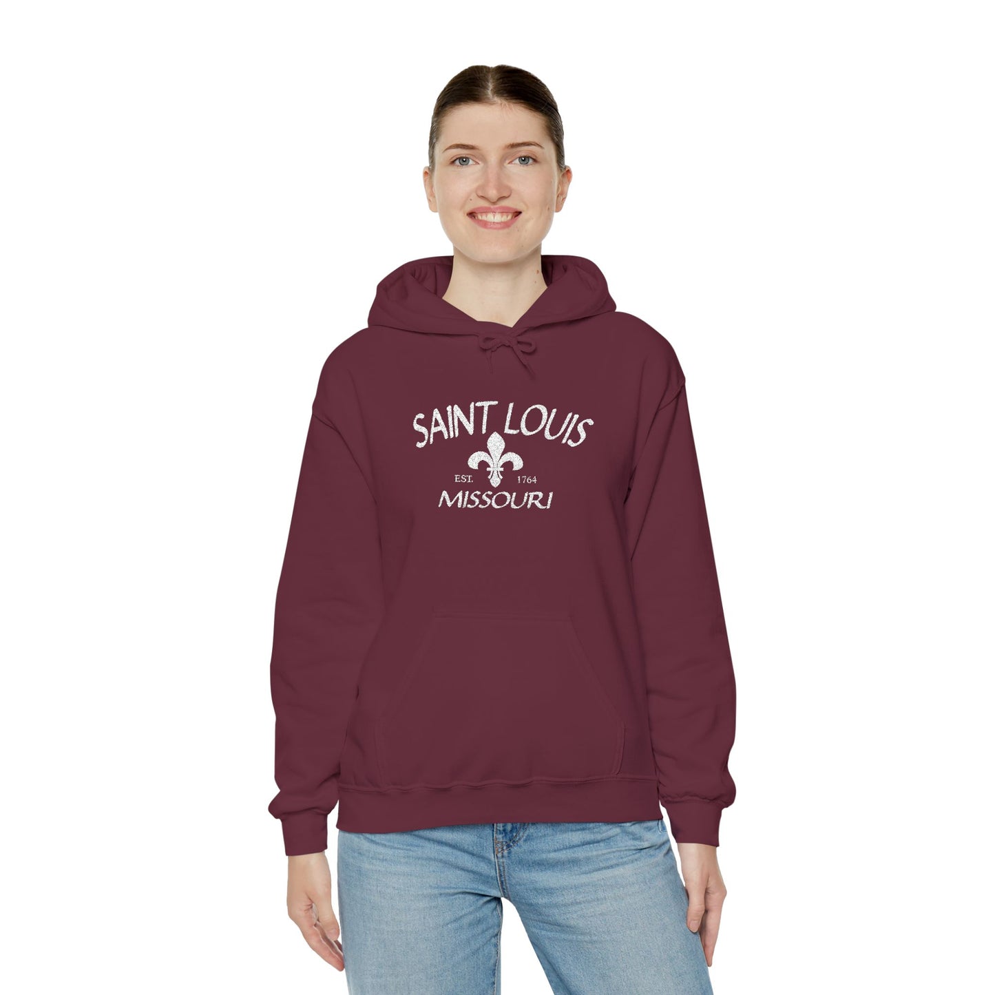 Saint Louis Missouri Embroidered Hoodie — White Lettering Printify
