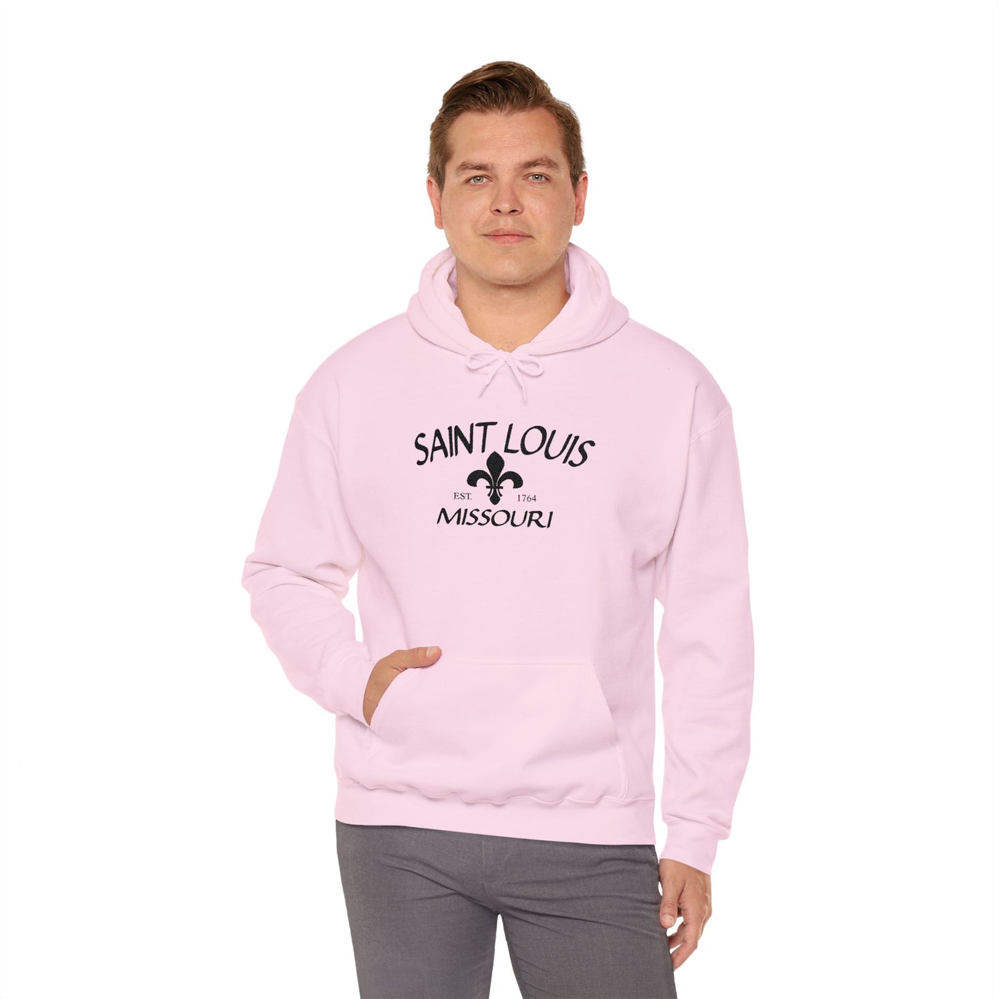 Saint Louis Missouri Embroidered Hoodie (Black Lettering)