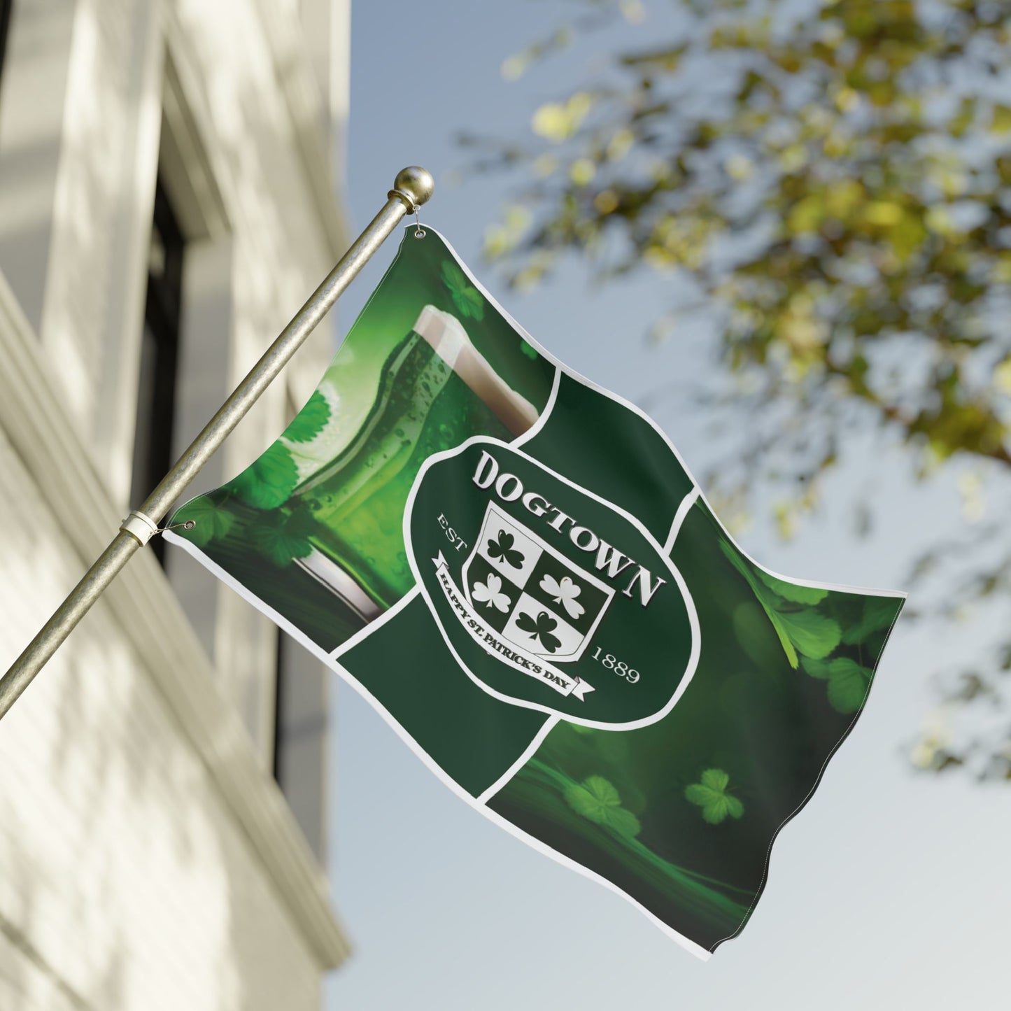Double Sided Flag- Dogtown Neighborhood St Patrick's Day Printify