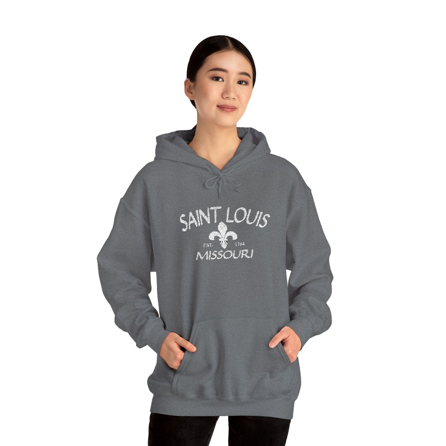 Saint Louis Missouri Embroidered Hoodie — White Lettering Printify