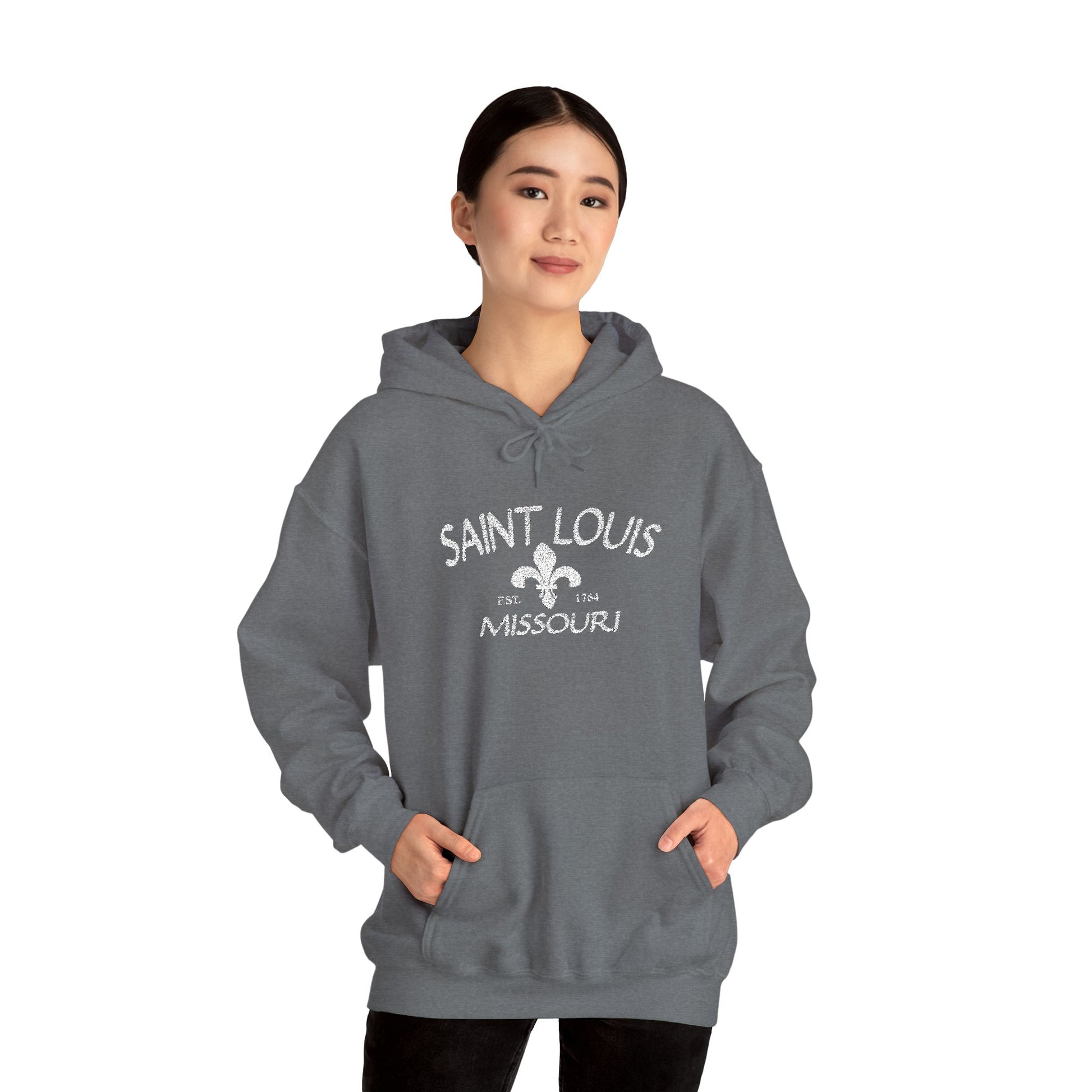 Saint Louis Missouri Embroidered Hoodie — White Lettering Printify