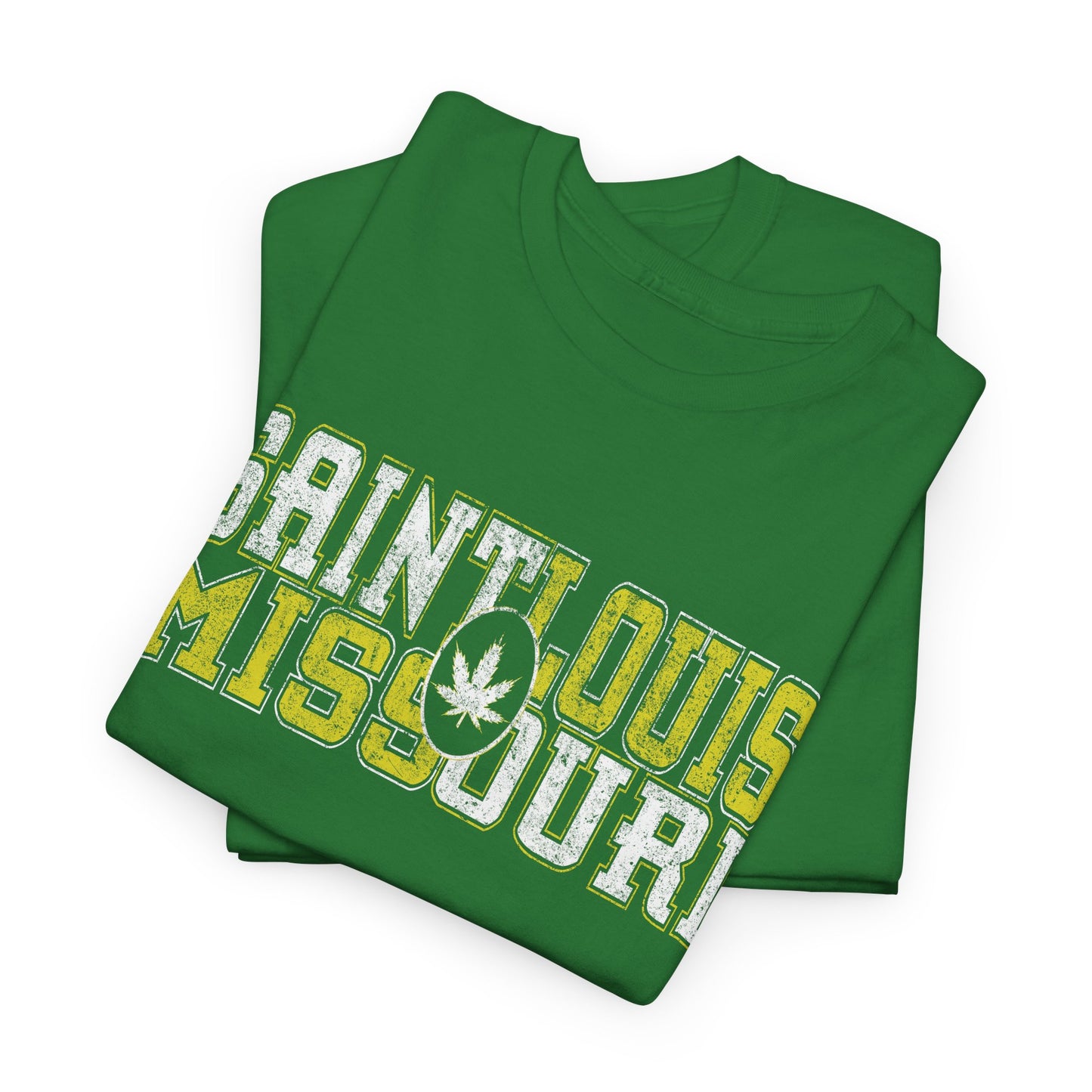 Saint Louis Missouri Tee - Retro Collegiate Cannabis Leaf Design