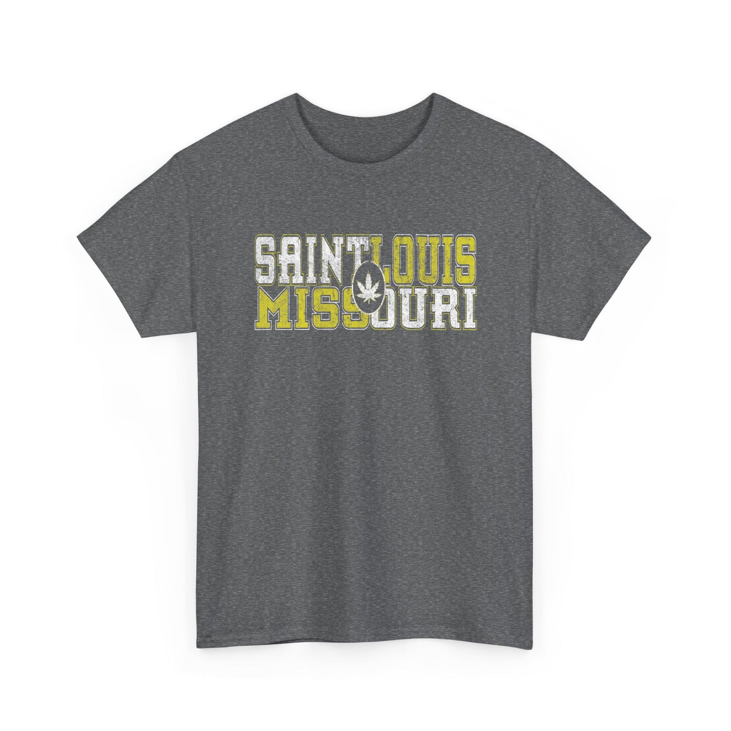 Saint Louis Missouri Tee - Retro Collegiate Cannabis Leaf Design