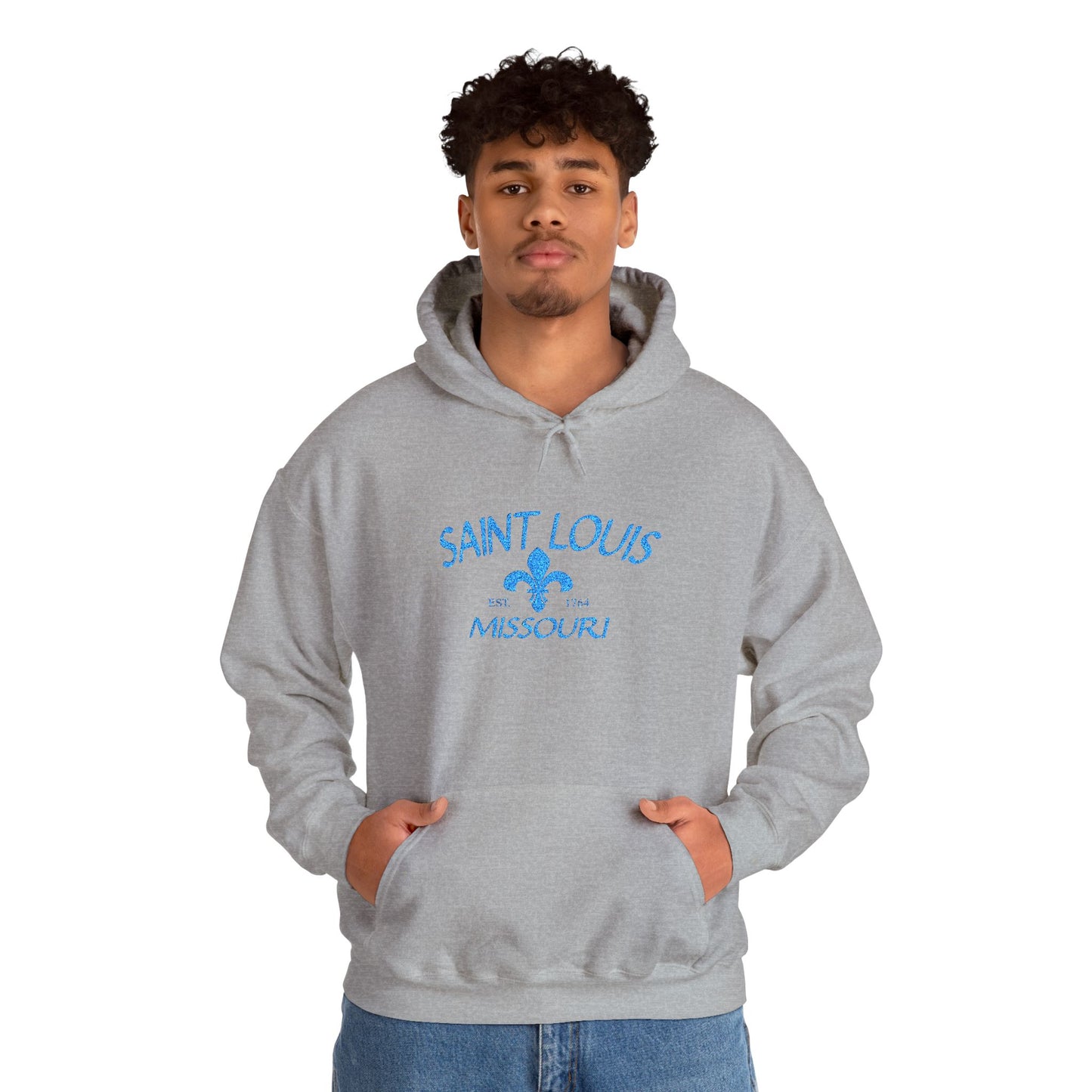 Saint Louis Embroidered Hoodie — Blue Lettering