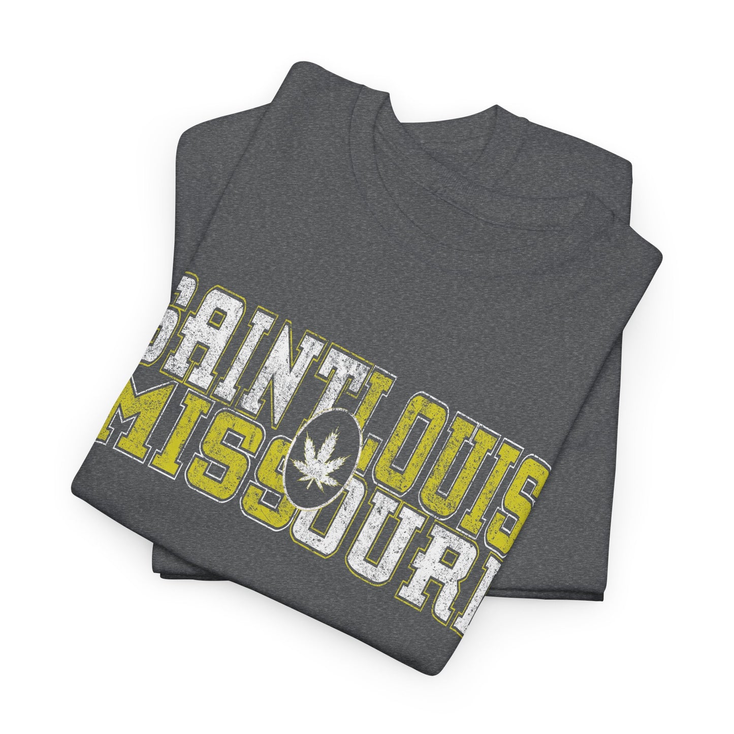 Saint Louis Missouri Tee - Retro Collegiate Cannabis Leaf Design