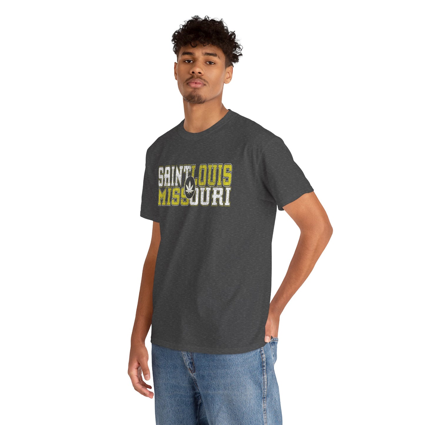 Saint Louis Missouri Tee - Retro Collegiate Cannabis Leaf Design