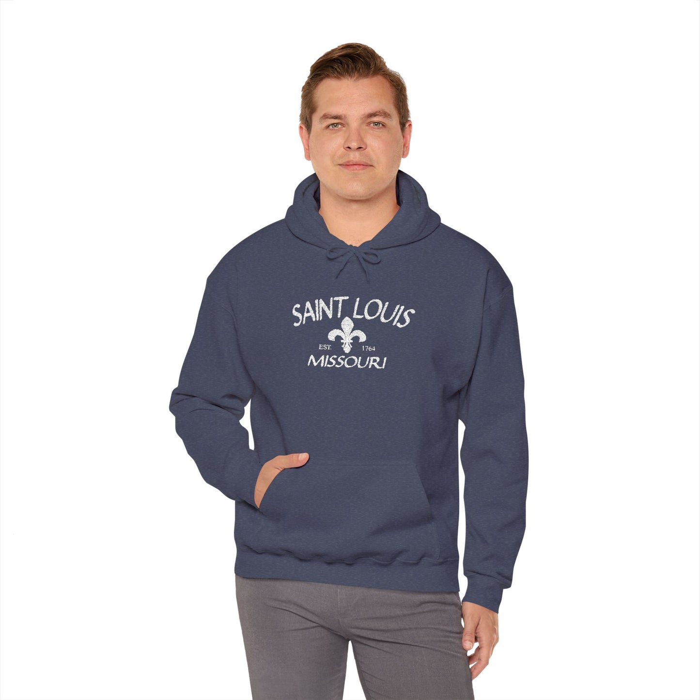 Saint Louis Missouri Embroidered Hoodie — White Lettering Printify