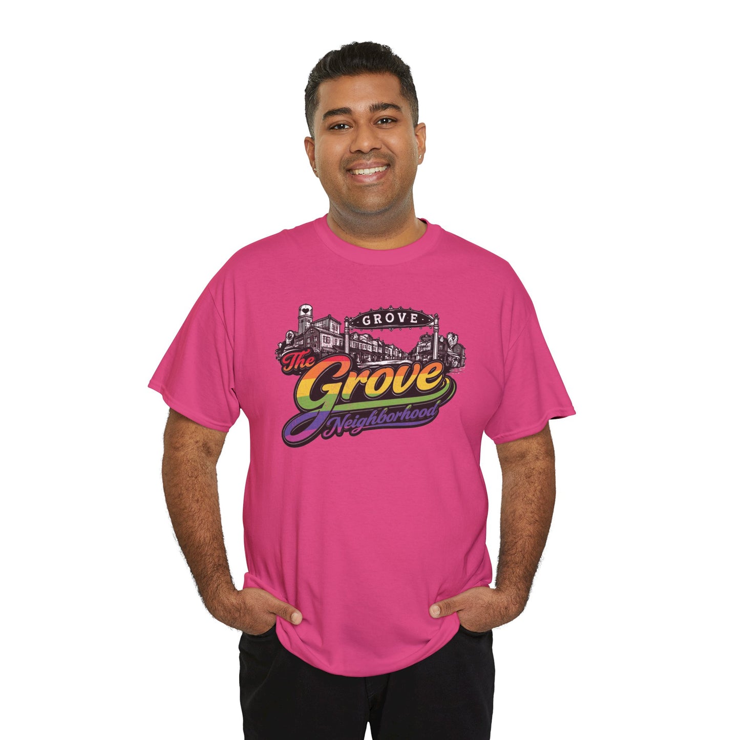 The Grove Neighborhood Tee — Retro Rainbow Logo T-Shirt
