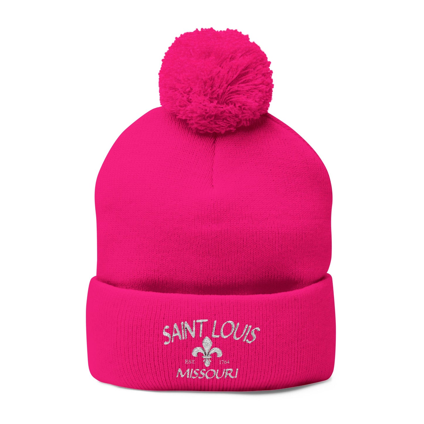 St. Louis Pom Pom Knit Cap — Embroidered Cuffed Beanie