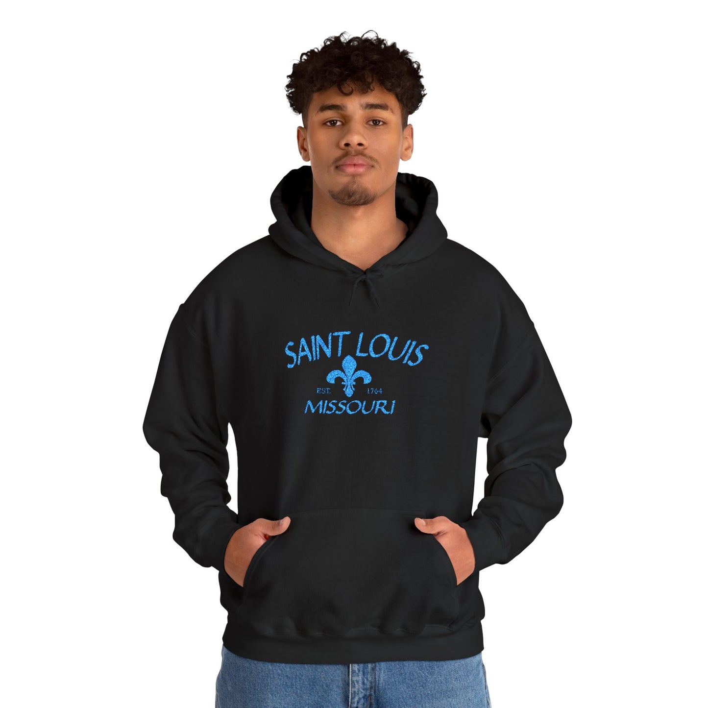 Saint Louis Embroidered Hoodie — Blue Lettering