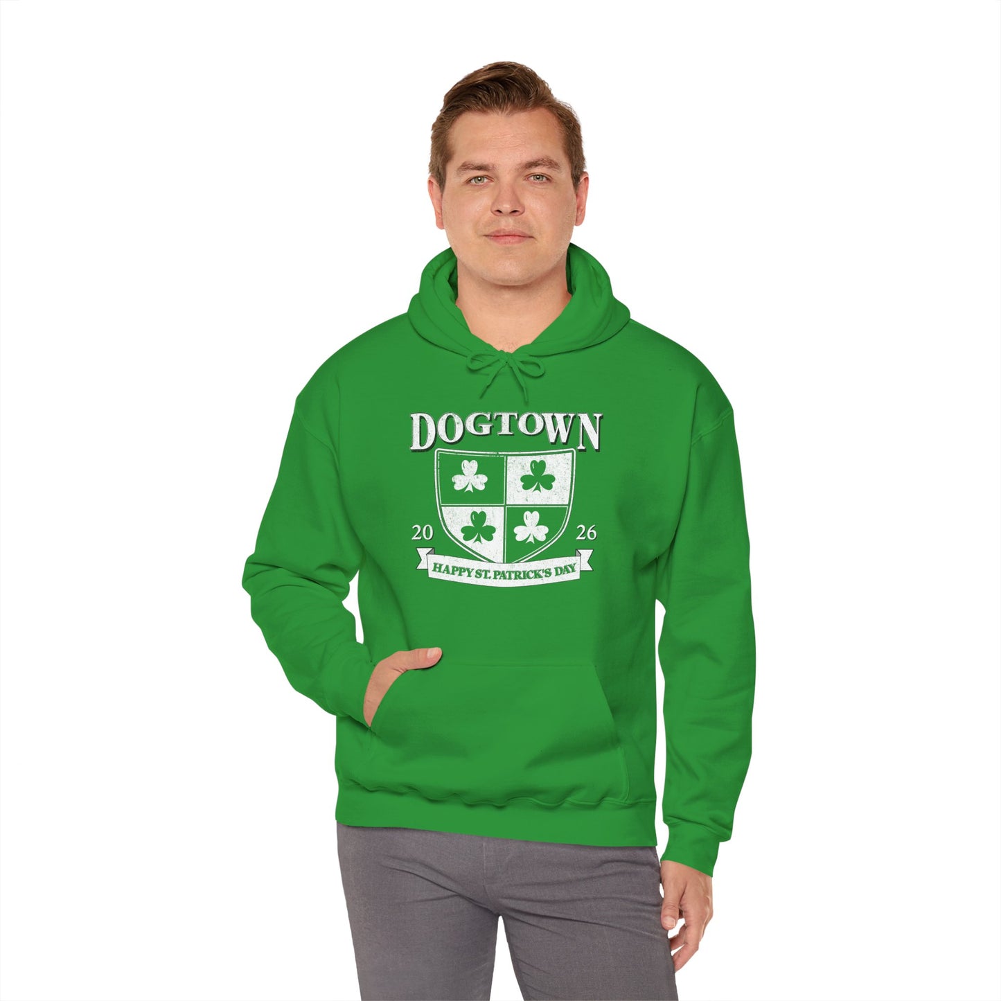 Dogtown St. Patrick's Day Hoodie — Shamrock Crest 'Happy St. Patrick's Day'