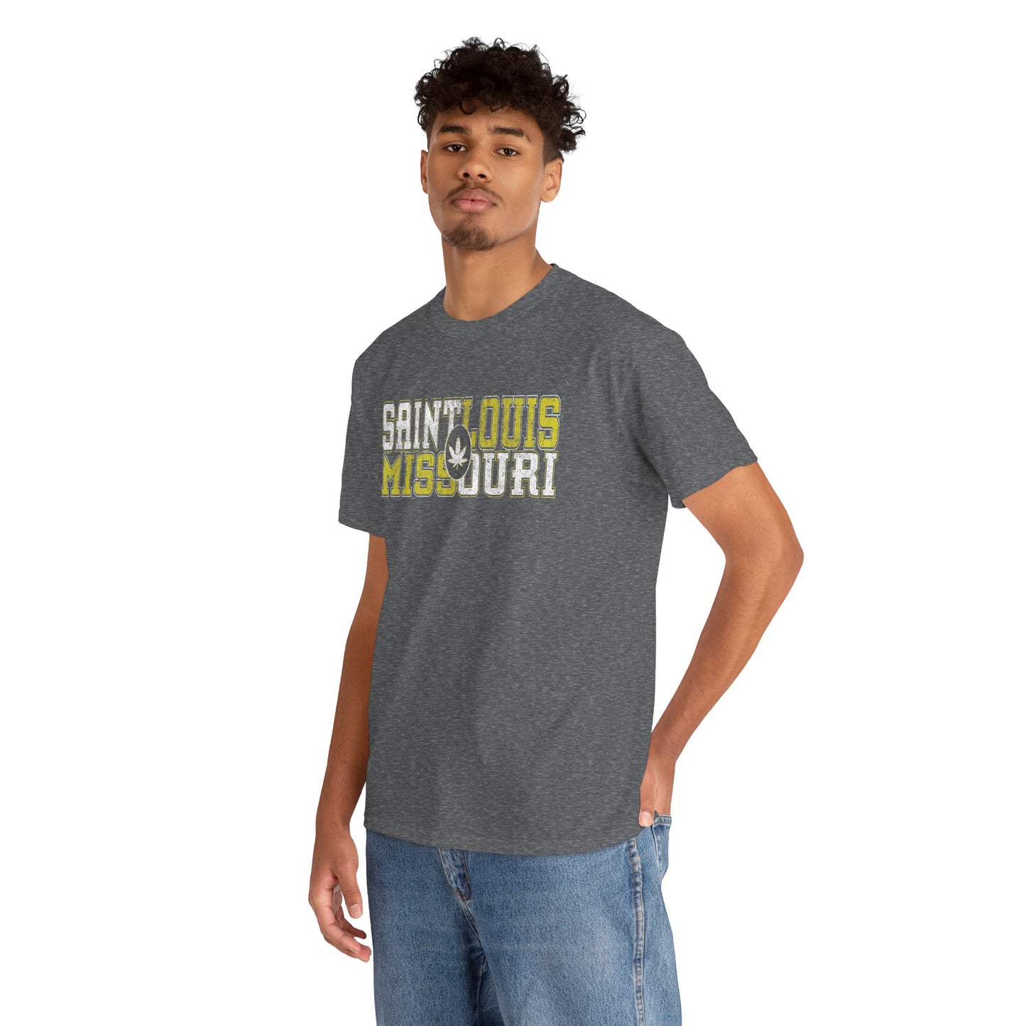 Saint Louis Missouri Tee - Retro Collegiate Cannabis Leaf Design