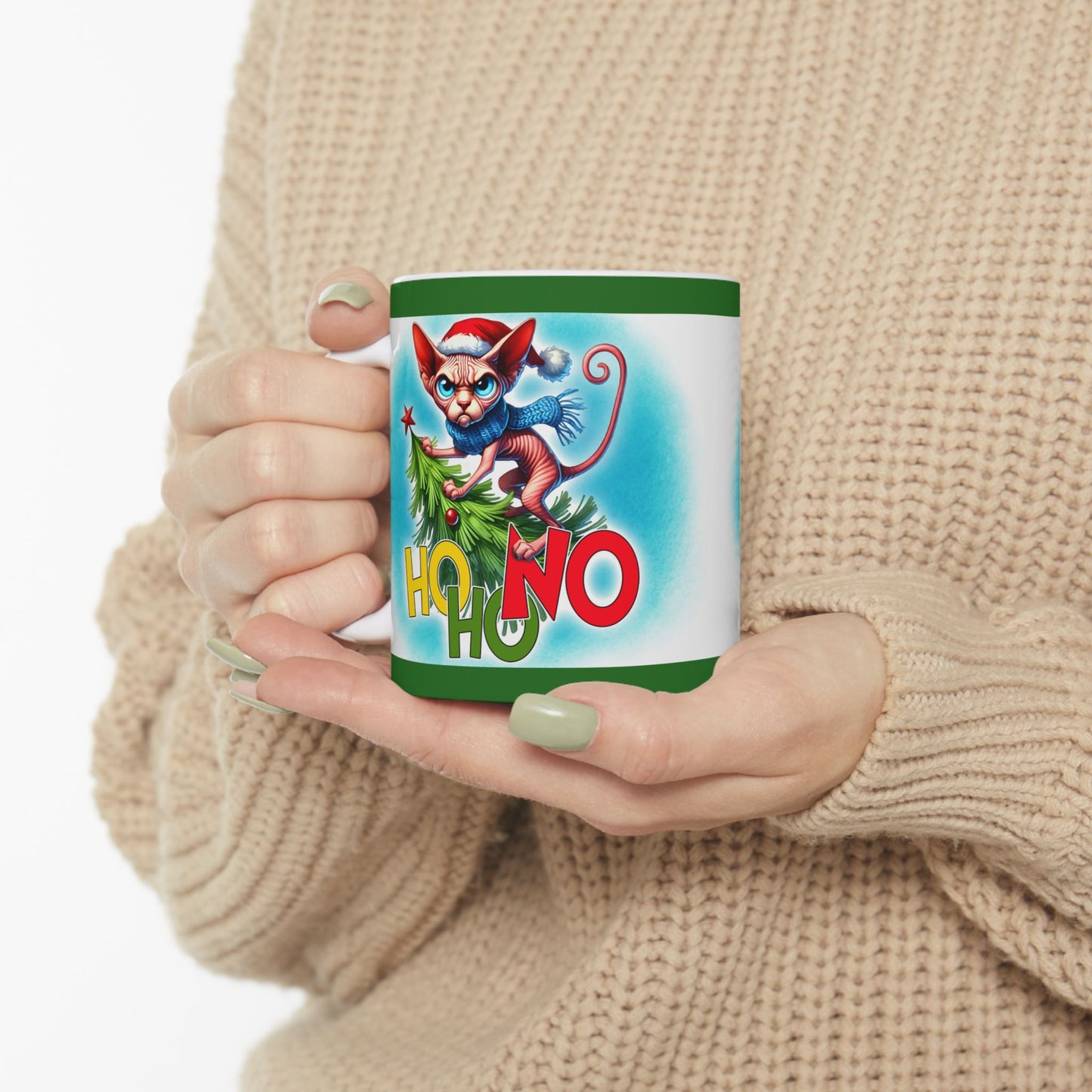 Funny Cat Mug - Ho, Ho, No - 11oz, 15oz Ceramic Mug