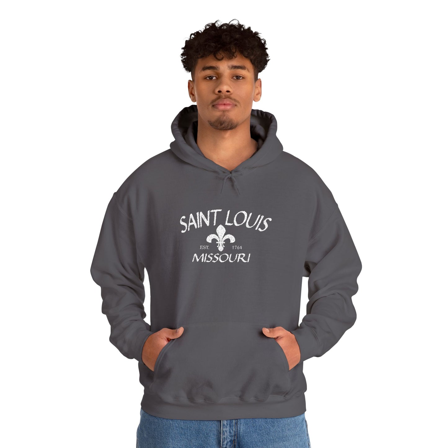 Saint Louis Missouri Embroidered Hoodie — White Lettering Printify