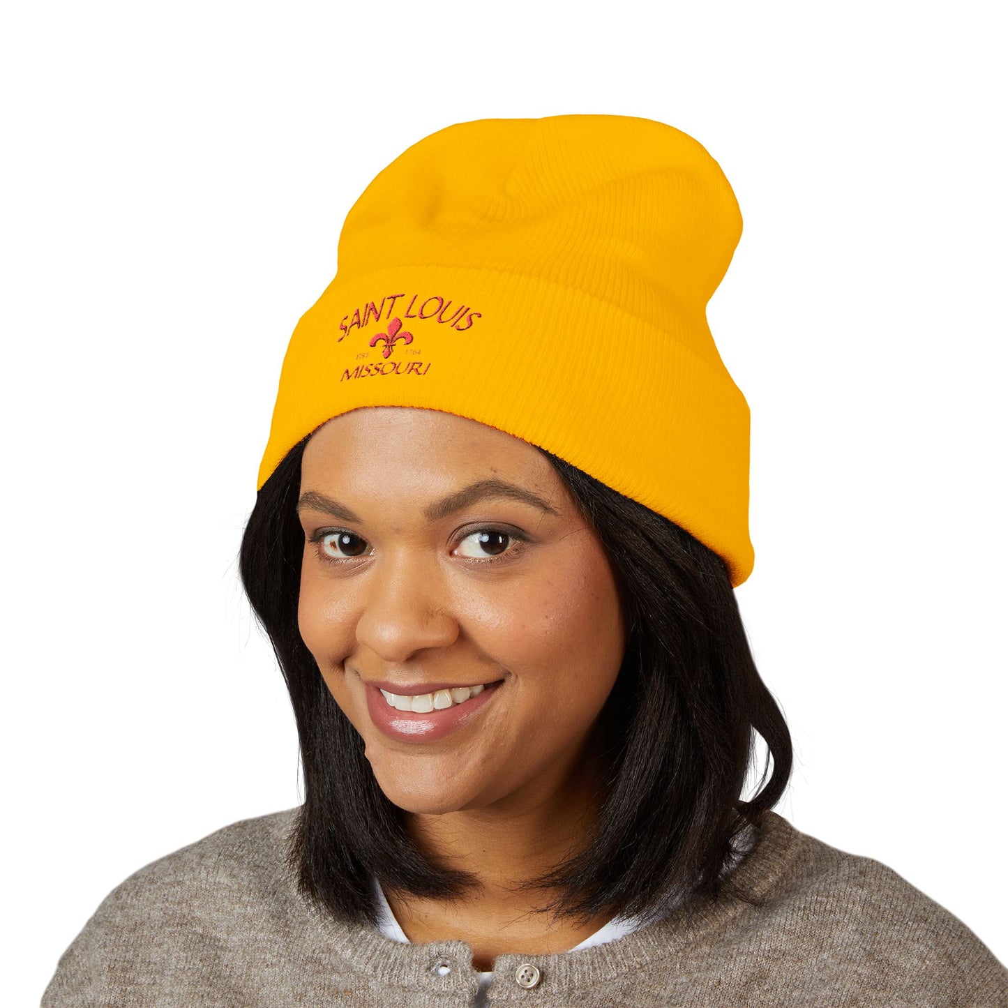 Saint Louis Embroidered Beanie — Red Letters