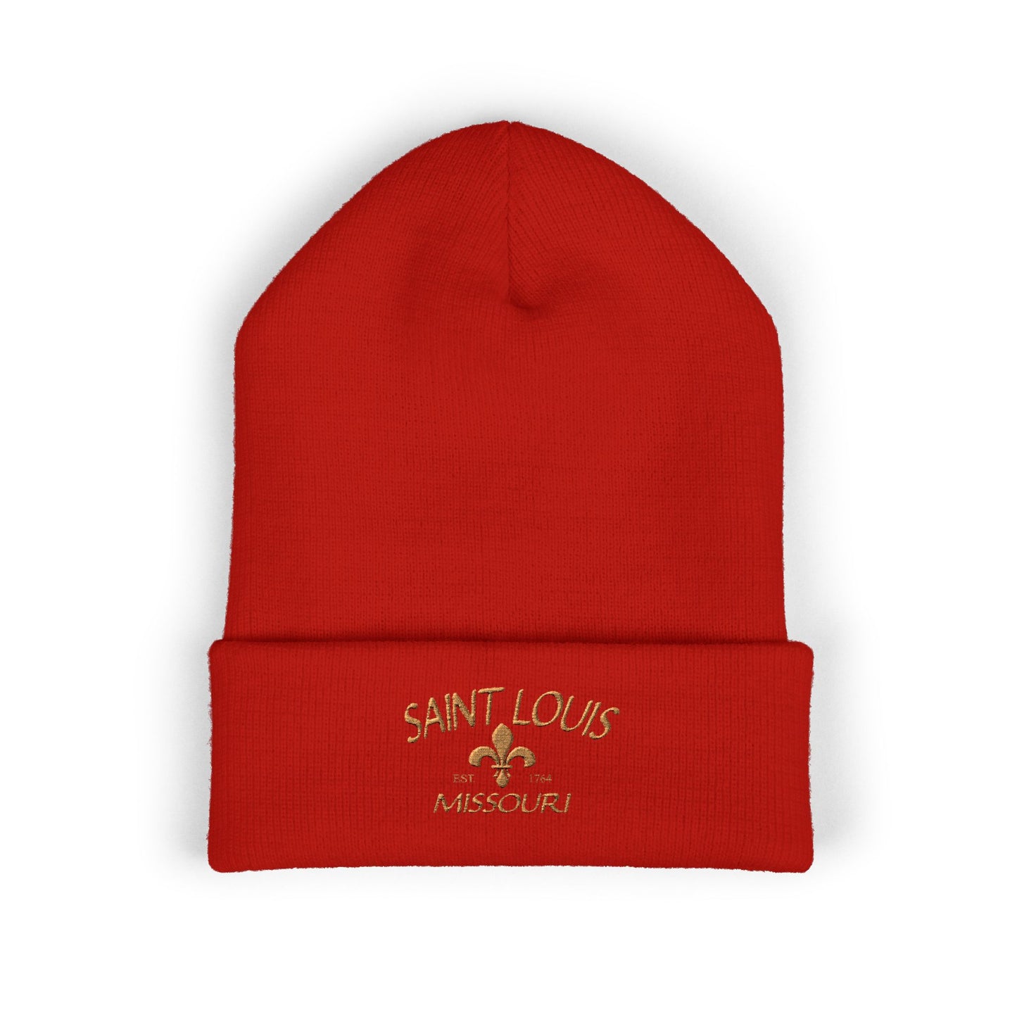 Saint Louis Embroidered Beanie — Brown Lettering