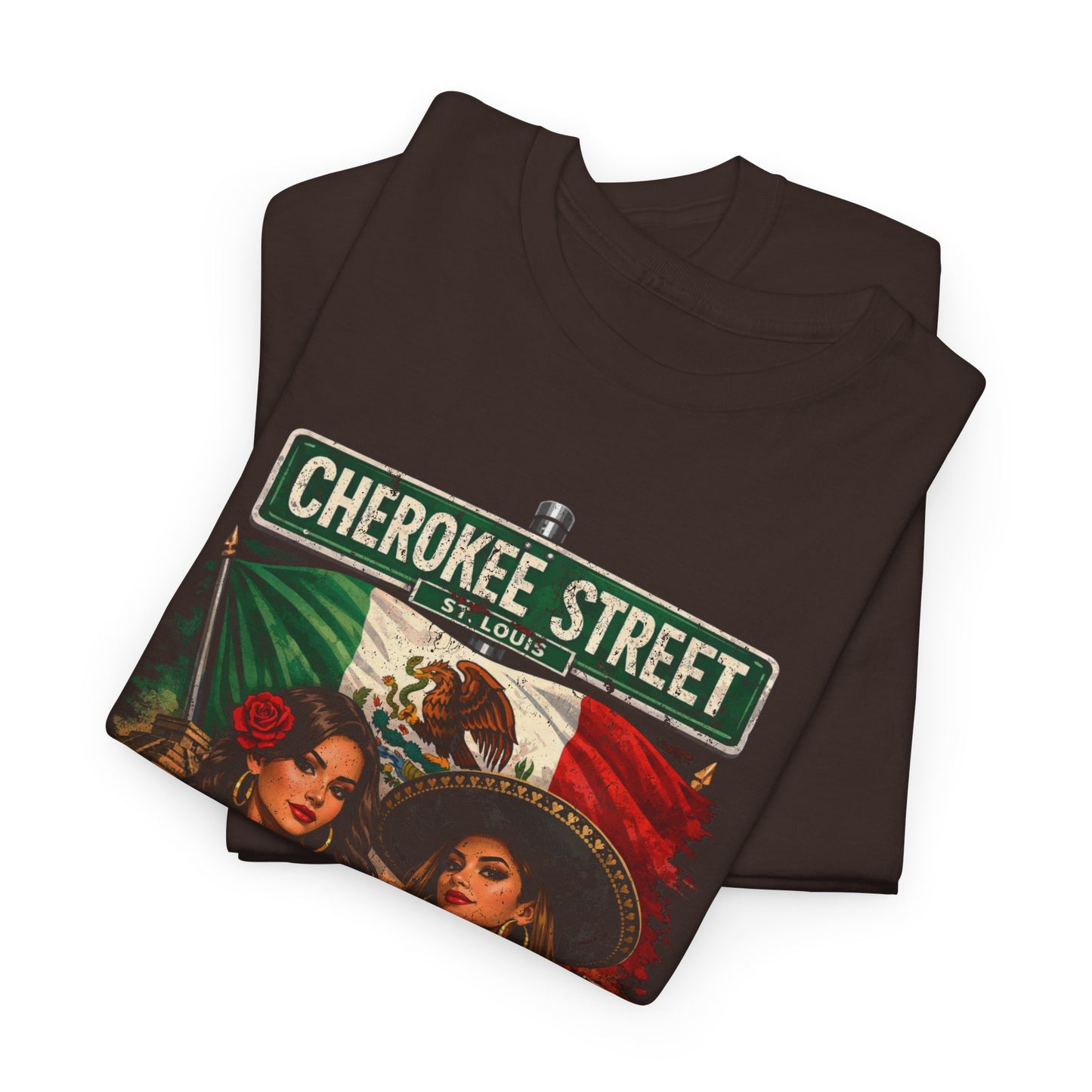 Cherokee Street Mexican Food Tee — Vintage Chicana Girls Street Sign T-Shirt