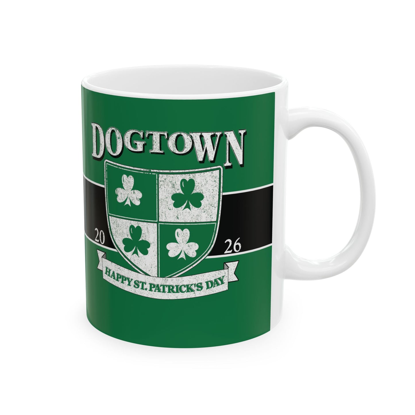 St. Patrick's Day Green Ceramic Mug – 'Dogtown' Crest 11oz/15oz Printify