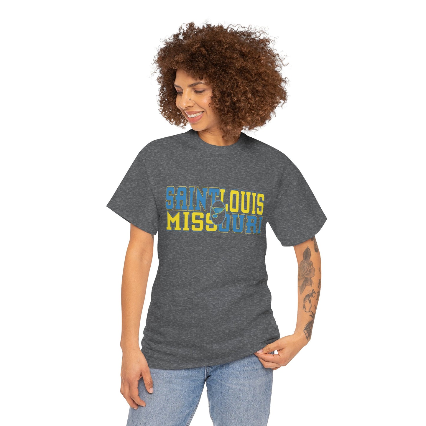 Saint Louis Missouri Tee in Blue & Gold Font