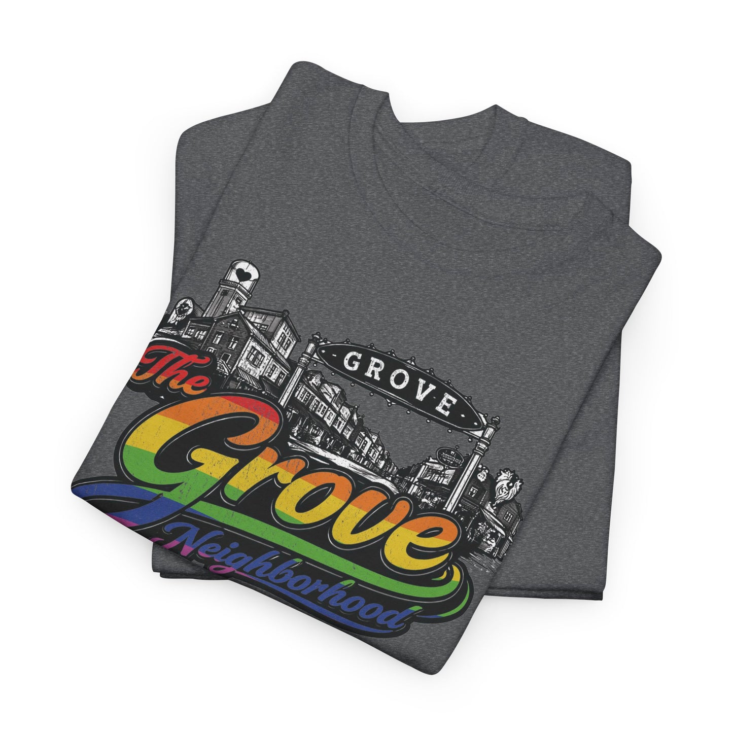 The Grove Neighborhood Tee — Retro Rainbow Logo T-Shirt