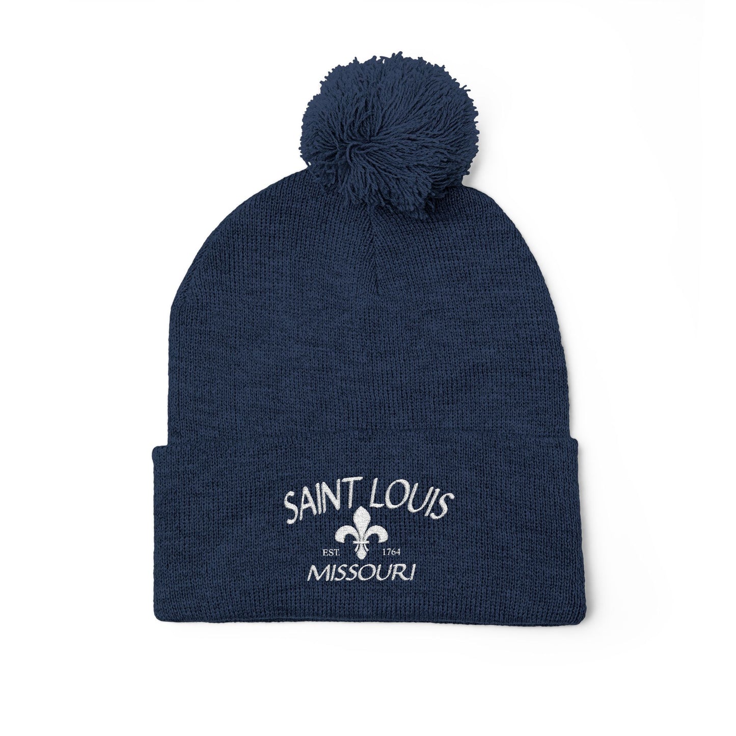 St. Louis Pom Pom Knit Cap — Embroidered Cuffed Beanie